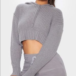 Grey knitted cropped hoodie
